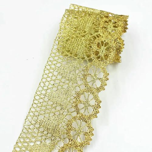 5/10 Yards Gold/Silber Spitzenbesatzbandrolle Glitzer Gehäkelte 1-5 cm Bänder Gurtband Dekor DIY Bastelverpackung Nähzubehör-10-1-5,5 cm-10 Yards von SHHEG