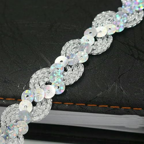 5 m Pailletten-Spitzenband, flach, laservergoldet, Pailletten, DIY-Nähzubehör, Kleidungsdesign, elastische Besätze, handgefertigtes Kunsthandwerk, A04 glänzendes Silber, wie abgebildet 5 m Pailletten-Spitzenband, flach, laservergoldet, Pailletten, DIY-Nähzubehör, Kleidungsdesign, elastische Besätze, handgefertigtes Kunsthandwerk, A04 glänzendes Silber, wie abgebildet von SHHEG