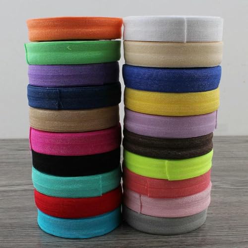 50 Yards/Los 5/8" (16 mm) 20 Farben Glänzendes, festes, umklappbares elastisches Band für elastische Stirnbänder, Haargummis, Haarschleifen, grau, 1,5 cm breit von SHHEG