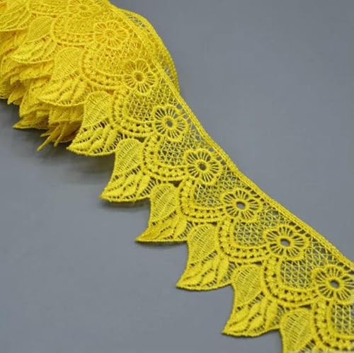 7 cm breites, wunderschönes Häkel-Stickerei-Spitzenband, DIY-Stickerei, Bettrock, Kleid, Vorhangspitze, Gelb, 14 Yards von SHHEG