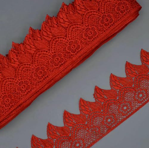 7 cm breites, wunderschönes Häkel-Stickerei-Spitzenband, DIY-Stickerei, Bettrock, Kleid, Vorhangspitze, Rot, 14 Yards von SHHEG