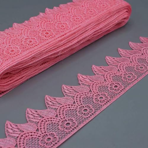 7 cm breites, wunderschönes Häkel-Stickerei-Spitzenband, DIY-Stickerei, Bettrock, Kleid, Vorhangspitze, rosa, 14 Yards von SHHEG