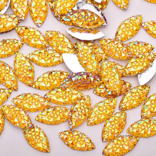7 x 15 mm, 100 Stück, silberfarbene Flatback-Harz-Strasssteine, Großpackung, Pferdeauge-Kristallsteine, keine Hotfix-Strass-Applikationen, Gelb AB 7 x 15 mm, 100 Stück, silberfarbene Flatback-Harz-Strasssteine, Großpackung, Pferdeauge-Kristallsteine, keine Hotfix-Strass-Applikationen, Gelb AB von SHHEG