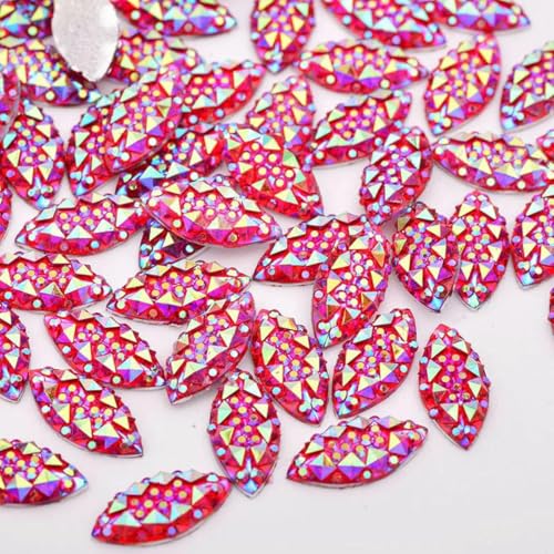 7 x 15 mm, 100 Stück, silberfarbene Flatback-Harz-Strasssteine, Großpackung, Pferdeauge-Kristallsteine, keine Hotfix-Strass-Applikationen, Rot AB 7 x 15 mm, 100 Stück, silberfarbene Flatback-Harz-Strasssteine, Großpackung, Pferdeauge-Kristallsteine, keine Hotfix-Strass-Applikationen, Rot AB von SHHEG