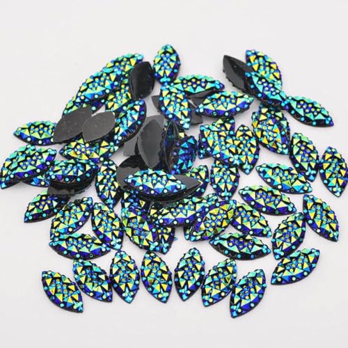 7 x 15 mm, 100 Stück, silberfarbene Flatback-Harz-Strasssteine, Großpackung, Pferdeauge-Kristallsteine, keine Hotfix-Strass-Applikationen, Schwarz AB von SHHEG