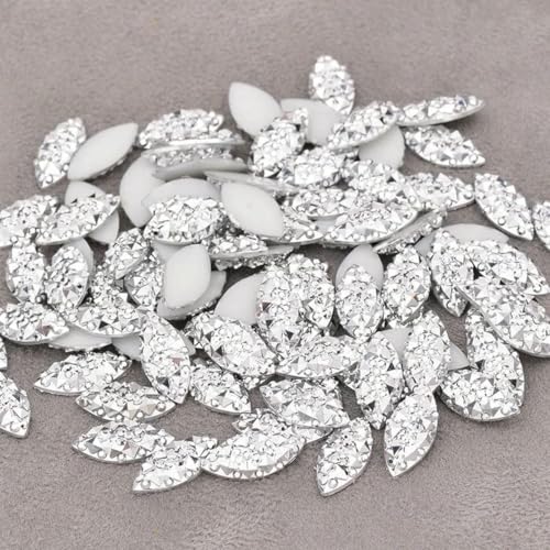 7 x 15 mm, 100 Stück, silberfarbene Flatback-Harz-Strasssteine, Großpackung, Pferdeauge-Kristallsteine, nicht Hotfix-Strass-Applikationen, silberfarben von SHHEG