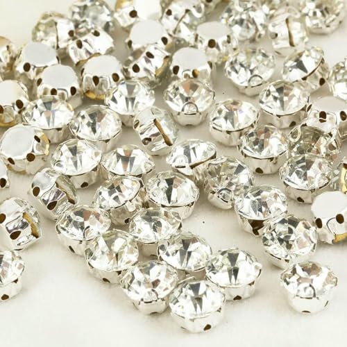 AAAA 3,0 mm – 10 mm 3D-Splitter/Gold-Klaue, rund, zum Nähen, klarer Kristall-Strass mit Loch, DIY-Aufnäher aus Glasstein für Handarbeiten, Splitterkristall, SS25 (5 mm), 200 Stück von SHHEG