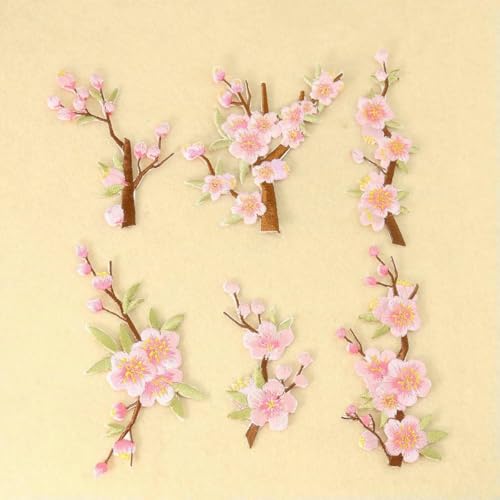 Blumenzweig-Applikation, Stickerei, Aufnäher, zum Aufbügeln, Aufkleber, Cheongsam-Ornament, Pink Plum Bossom, Patchwork-Patches, 6 Stück, ein Blumenset Blumenzweig-Applikation, Stickerei, Aufnäher, zum Aufbügeln, Aufkleber, Cheongsam-Ornament, Pink Plum Bossom, Patchwork-Patches, 6 Stück, ein Blumenset von SHHEG
