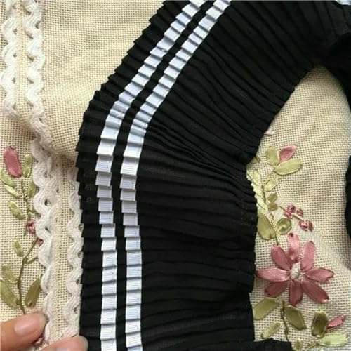 Breiter, 8,5 cm breiter, weißer und schwarzer elastischer, plissierter Chiffon-Nähtüll, Spitzenband, Kantenbesatz für Kleiderstoff, DIY-Zubehör, Schwarz von SHHEG