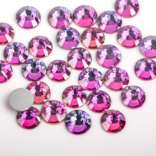 Hellrosa/Rose/Fuchsia/Siam-Glas 3D-Nagelkunst-Strasssteine SS3~SS34, Kristallnägel, keine Hotfix-Dekorationen, Hellviolett, SS20, 1440 Stück von SHHEG