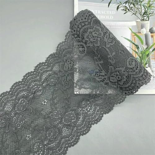 Meter buntes, elastisches, dehnbares Spitzenband mit hohler Blumenstickerei, Material für sexy Unterwäsche, Dessous, Höschen, Rocksaum, Stoff – Dunkelgrau – 15 cm breit von SHHEG