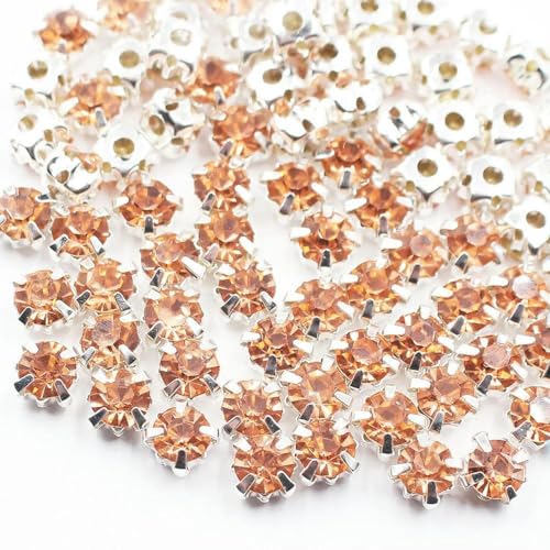 SS12-SS40 Kristallglassteine, silberne Krallenbecher-Strasssteine und Kristalle, Nähen von Strasssteinen für Kleidung, DIY-Stoff, heller Pfirsich, 4,0 mm, 100 Stück von SHHEG