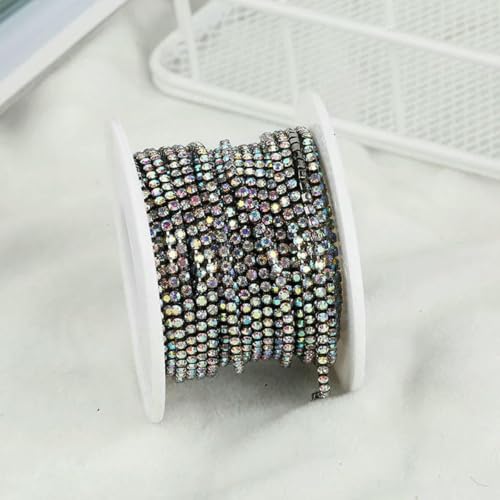 SS6-SS12 5 Yards/10 Yards Mehrfarbige Kristall-Strass-Cup-Kette zum Aufnähen auf Kristallglas-Cup-Kette zum Aufkleben auf Steinbesatz-GunBlack CrystalAB-SS6-2m von SHHEG