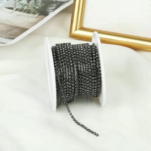 SS6-SS12 5 Yards/10 Yards Mehrfarbige Kristall-Strass-Cup-Kette zum Aufnähen auf Kristallglas-Cup-Kettenbesatz zum Aufkleben auf Steinbesatz-Schwarzer Diamant- von SHHEG