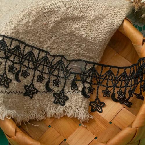 Sterne Gold Quasten Spitze Fransen Spitzenbesatz Band Kostüm Heimtextilien Vorhänge Dekor Besätze Kleidung Nähzubehör-A Schwarz-5 Yard Preis von SHHEG