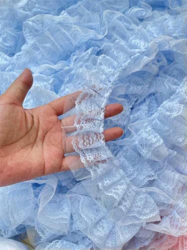 Stickerei 3D-Blumen-Tüll-Spitzenstoffband, DIY-Nähapplikation, Kragenfransen, Quaste, Hochzeits-Guipure-Dekor, Blau-Rosa-Hellblau-5 Yard von SHHEG