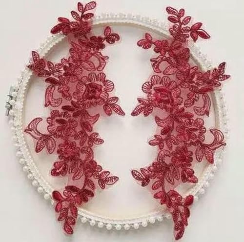 Stück/2 Paar zarte Hochzeitsschleier, Kopfschmuck, Spitzenapplikation, Kleid, DIY-Pailletten-Spitzenzubehör, Burgunderrot, 4 Stück von SHHEG