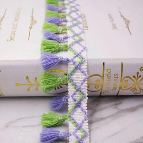 Yard/Los Spitzenband zum Nähen von Bommeln, Quaste, Pompons, 5 cm Breite, Kugelfransen, Stickerei, Kleidungsstück, Spitzenstoff, handgefertigtes Accessoire, Lila-Grün, LS-004-1 Yards Yard/Los Spitzenband zum Nähen von Bommeln, Quaste, Pompons, 5 cm Breite, Kugelfransen, Stickerei, Kleidungsstück, Spitzenstoff, handgefertigtes Accessoire, Lila-Grün, LS-004-1 Yards von SHHEG
