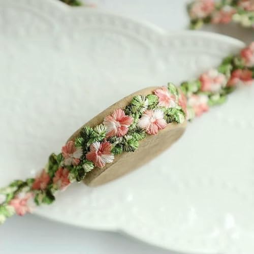 Yard rosa-grüner Spitzenbesatz, Bastelblumenstoff, bestickte Blumenapplikation, verziertes Spitzenband, 2 cm breit, Orange, 1 Yard von SHHEG