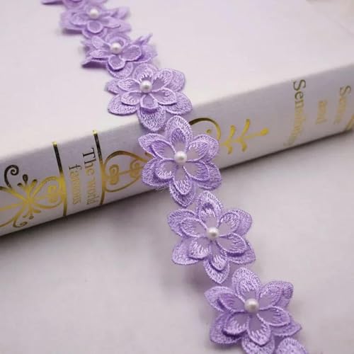 Yards Blumenperlen, bestickte Blumen, Spitzenband, Perlenfransen, afrikanischer Spitzenstoff, handgefertigtes Kleid, Nähzubehör, Lila SR-024-1 Yard von SHHEG
