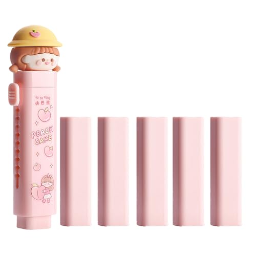Radiergummi-Set mit niedlichem Cartoon-Motiv, Radiergummi, für Kinder, Studenten, Büro, Schulbedarf, 5 Stück + 1 Packung (rosa Pfirsich) von SHIDESHIN