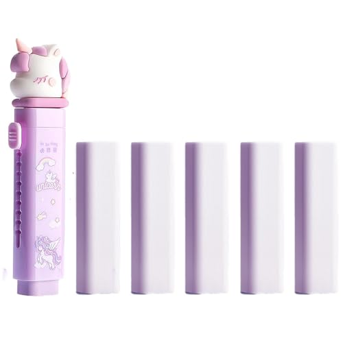 Radiergummi-Set mit niedlichem Cartoon-Motiv, Radiergummi, für Kinder, Studenten, Büro, Schulbedarf (violettes Einhorn), 5 + 1 Stück von SHIDESHIN