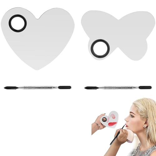 SHIDOW 2 Stück Edelstahl-Make-up-Palette, Herz-Palette mit einem Stab, Nailart-Mischpalette für kosmetische Pigmentmischungen von SHIDOW