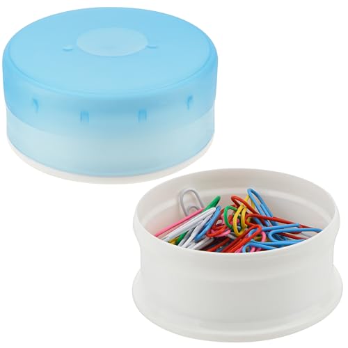 SHIDOW Tragbare, runde Büroklammer-Halter aus Kunststoff für Ordner-Clips und Bürobedarf (2 Stück, blau) von SHIDOW