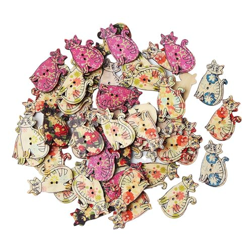 SHIDXIB Holzknöpfe mit Cartoon-Katzenmotiv, mehrfarbig, 2 Löcher, handgezeichnete Materialien zum Nähen, Basteln, Scrapbooking, DIY, zufällige Farbe, 30 x 18 mm, 100 Stück SHIDXIB Holzknöpfe mit Cartoon-Katzenmotiv, mehrfarbig, 2 Löcher, handgezeichnete Materialien zum Nähen, Basteln, Scrapbooking, DIY, zufällige Farbe, 30 x 18 mm, 100 Stück von SHIDXIB