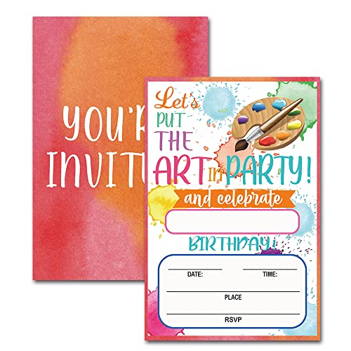 Paint Art Party Einladung, Kunst Party Farbspritzer Geburtstag Party Einladungen mit Umschlägen, Kunst Malerei Geburtstag Party Einladungen, Kunst Party Supplies, 20 Stück (DLM218) von SHIEL-EVEN