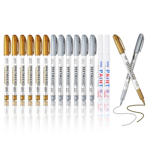 14 Stück Metallic Marker Stifte Set, Gold und Silber Markierstifte Goldstift mit 2 Weißen Stiften, Permanente Acrylic Marker Glitzerstifte Edding Silber Stifte für Kartenschreiben DIY Zeichnung Album 14 Stück Metallic Marker Stifte Set, Gold und Silber Markierstifte Goldstift mit 2 Weißen Stiften, Permanente Acrylic Marker Glitzerstifte Edding Silber Stifte für Kartenschreiben DIY Zeichnung Album von SHILIPAIJC