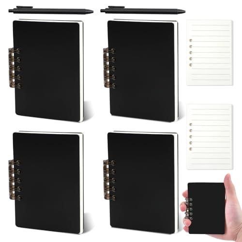 4 Stück Notizbuch Klein, Mini Spirale Notizblock A7 Notizbücher 80 Blatt/160 Seiten mit 2 Ersatzkern und 2 Stiften, Abnehmbar Pocket Notizheft Tagebuch Schreibblock für Schule, Arbeit, Büro (Schwarz) von SHILIPAIJC