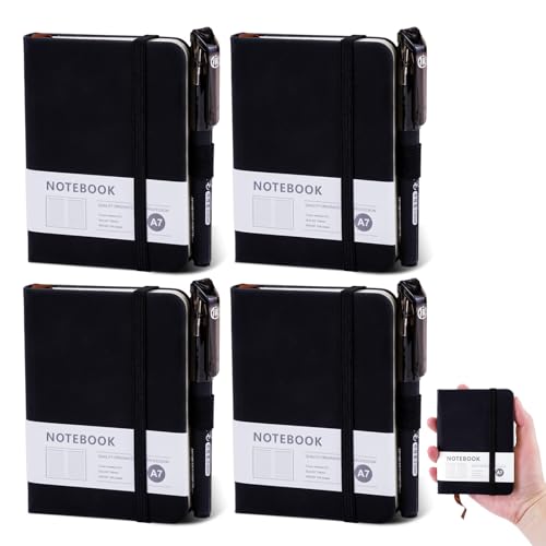 SHILIPAIJC 4 Stück Notizbuch Klein, Mini Notizblock A7, Hardcover Notizbücher mit Stift Gummizugverschluss, Pocket Notizheft Pocketbook Taschen Journal Schwarz für Schule, Arbeit, Büro (200 Seiten) SHILIPAIJC 4 Stück Notizbuch Klein, Mini Notizblock A7, Hardcover Notizbücher mit Stift Gummizugverschluss, Pocket Notizheft Pocketbook Taschen Journal Schwarz für Schule, Arbeit, Büro (200 Seiten) von SHILIPAIJC