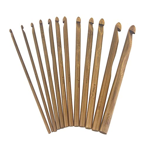 SHILIPAIJC Häkelnadel-Set, 12 Stück Bambus-Stricknadeln, 3 mm bis 10 mm Durchmesser, DIY-Holz-Strickset, Bastelset von SHILIPAIJC