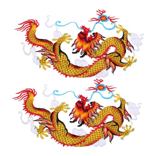 SHINEOFI 1 Paar Drachensticker Aufkleber stoff aufnäher Flicken für Bekleidung Drachenapplikation Flicken für Kleidung Flicken für Hosen gestickte Aufnäher gestickte Applikationen Polyester von SHINEOFI