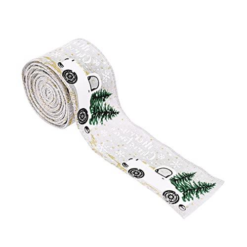 SHINEOFI 1 Rolle Druckband Weihnachtsbaumband Zum Einpacken Basteln Weihnachtsbänder Aus Draht Schleife Weihnachtsbaumbänder Thematisiert Weihnachtsband Weihnachtssamtband Weiß Stoff von SHINEOFI