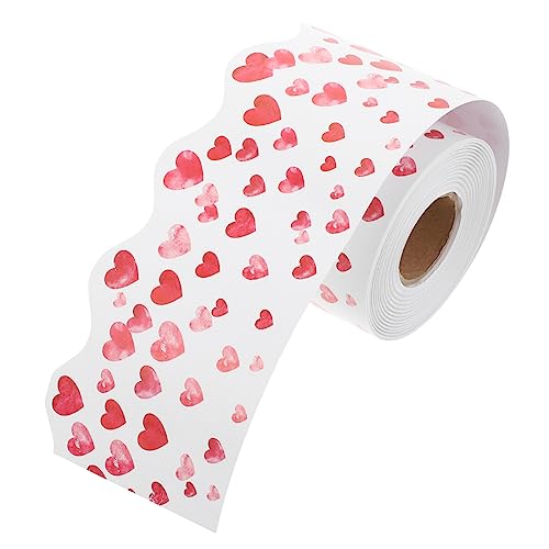SHINEOFI 1 Rolle Grenzaufkleber Helle Pinnwandränder Pinnwand-Grenzen Stichworte Gruß schreibtischdeko schreibtisch dekoration frühlingsdeko Herz grenzt Herz Grenze beschichtetes Papier rot von SHINEOFI
