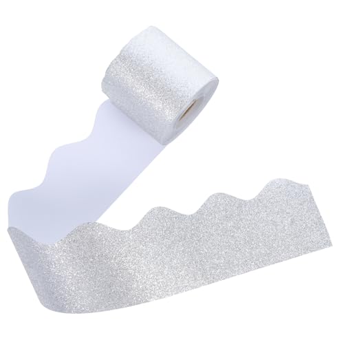 SHINEOFI 1 Rolle Tafel-Rand-Aufkleber abnehmbarer Pinnwandrand dekoratives Randpapier Bulletin-Versorgung Randdekorpapier Festival-Accessoires Bulletin-Umrandung Pinnwand Dekoration Silver von SHINEOFI