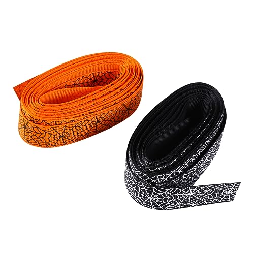 SHINEOFI 1 Satz 1 Set Halloween Spinnennetzband Schnurverpackung Halloween Ripsband Halloween Dekorationen Halloween Zubehör Party Dekorationen Satinband Schwarzes Polyester 2 Stück von SHINEOFI
