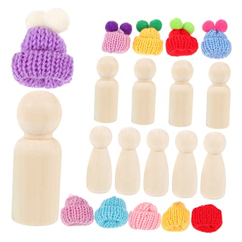 SHINEOFI 1 Satz Bemaltes Puppenspielzeug Puppenkörper Puppenhüte zum Basteln Baumwollmütze Zapfenschiene holzspielzeug dekoration weihnachten bastelset DIY Holzpuppe Regaldekor Garn von SHINEOFI