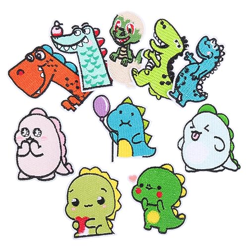 SHINEOFI 1 Satz Dinosaurier-patch Karikatur Cartoon-patches Kleidungsflecken in Dinosaurierform Aufnäher Mit Haustierstickerei Gestickte Aufnäher Stoffaufkleber Polyester 10 Stück von SHINEOFI