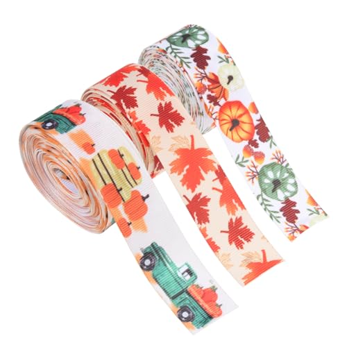 SHINEOFI 1 Satz Herbst-ernte-thema-bänder Farbig Dekoration Schleife Danksagung Für Seidenband Ribbon Geschenkband-set Bastelset Herbstband Herbstbänder Herbsternte Polyester 3rollen von SHINEOFI