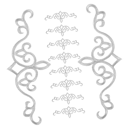 SHINEOFI 1 Satz Silberner Aufnäher Mit Blumenstickerei Stich Aufnäher Für Jeans Reparaturflicken Für Kleidung Gestickte Aufkleber Flicken Für Jacken Hutflecken Polyester Silver 10 Stück von SHINEOFI