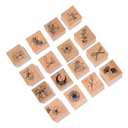 SHINEOFI 1 Satz Tagebuchstempel Stempelkissen Kleine Holzstempel Schokolade Holz Journaling Sticker 16 Stück von SHINEOFI