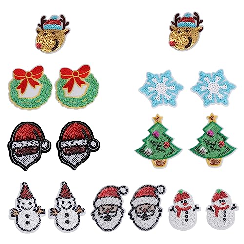 SHINEOFI 1 Satz Weihnachtsaufkleber Party Weihnachtshandwerk Flicken Nähen Flecken Groß Stickrahmen Weihnachtsmotiv Gestickte Weihnachtsaufnäher Kleidungsstück Patches Plastik 16 Stück von SHINEOFI