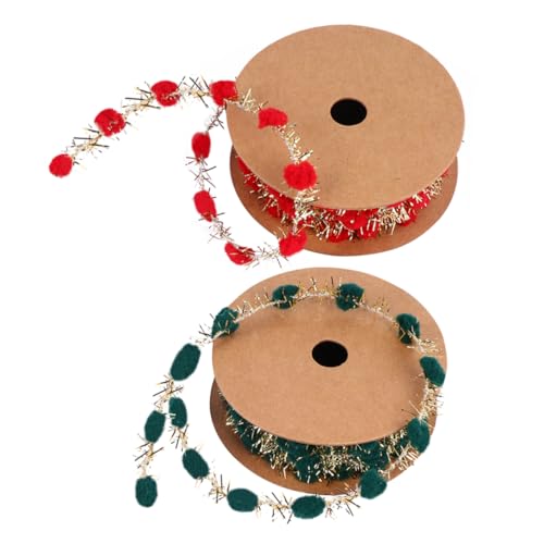 SHINEOFI 1 Satz Weihnachtsbaumband Ribbon Bandfeile Dekoration Weihnachten Verkleidung Bommel Trimmen Wickelband Trimmen Kugel Fransenband Weihnachts-pom-pom-kugelband Polyester Rot 2rollen von SHINEOFI