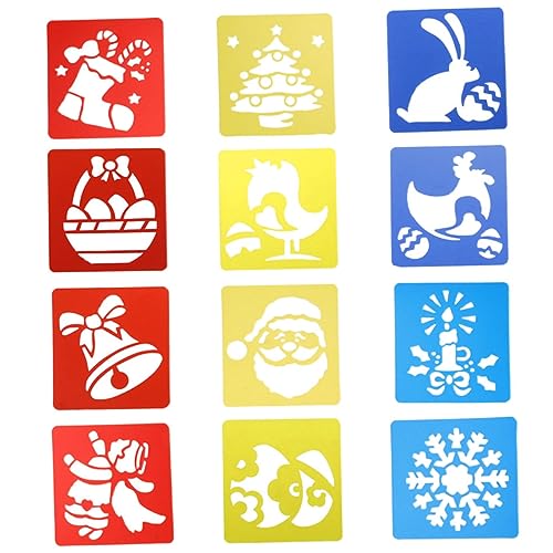 SHINEOFI 1 Satz Zeichnungsvorlage -werkzeug Weihnachtsschablonen Vorlage Weihnachtsmalerei Schablone Weihnachtsdekoration Weihnachtsmalerei Vorlage Für Umweltschutz Pp-material 12 Stück von SHINEOFI