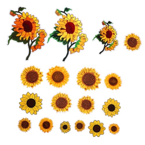 SHINEOFI 1 Set Sonnenblumen Stickerei Patches Für Kleidung Sonnenblumen Aufnäher Tüllstoff Kleidungsdekoration Stickerei Schleifenaufkleber Silberne Stickpatches Pailletten Kleid von SHINEOFI