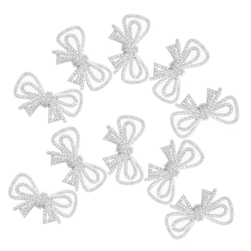 SHINEOFI 10 Stück Fliege-stoffaufnäher Dekorative Flicken Für Kleidung Bogenflecken Klebstoff Strasseisen Auf Bogenfleck Gestickte Stoffflecken Strass -bowknot Applica Polyester Silber von SHINEOFI