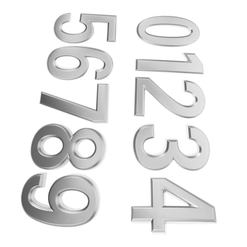SHINEOFI 10 Stück Hausnummer aus Metall aufkleber Hausadressennummern für draußen Solaradressnummern für Plakette mit Hausnummer Zahlenstrahl Mailboxnummern Abs Silver von SHINEOFI